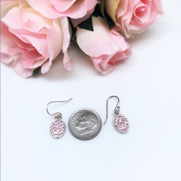 Pink Swarovski Oval Sterling Silver Dangles on Hook or Ball Stud, NIB - Picture 5 of 6